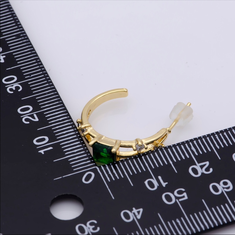Green Emerald Cz Stone Hoop Earrings - Picture 4 of 4